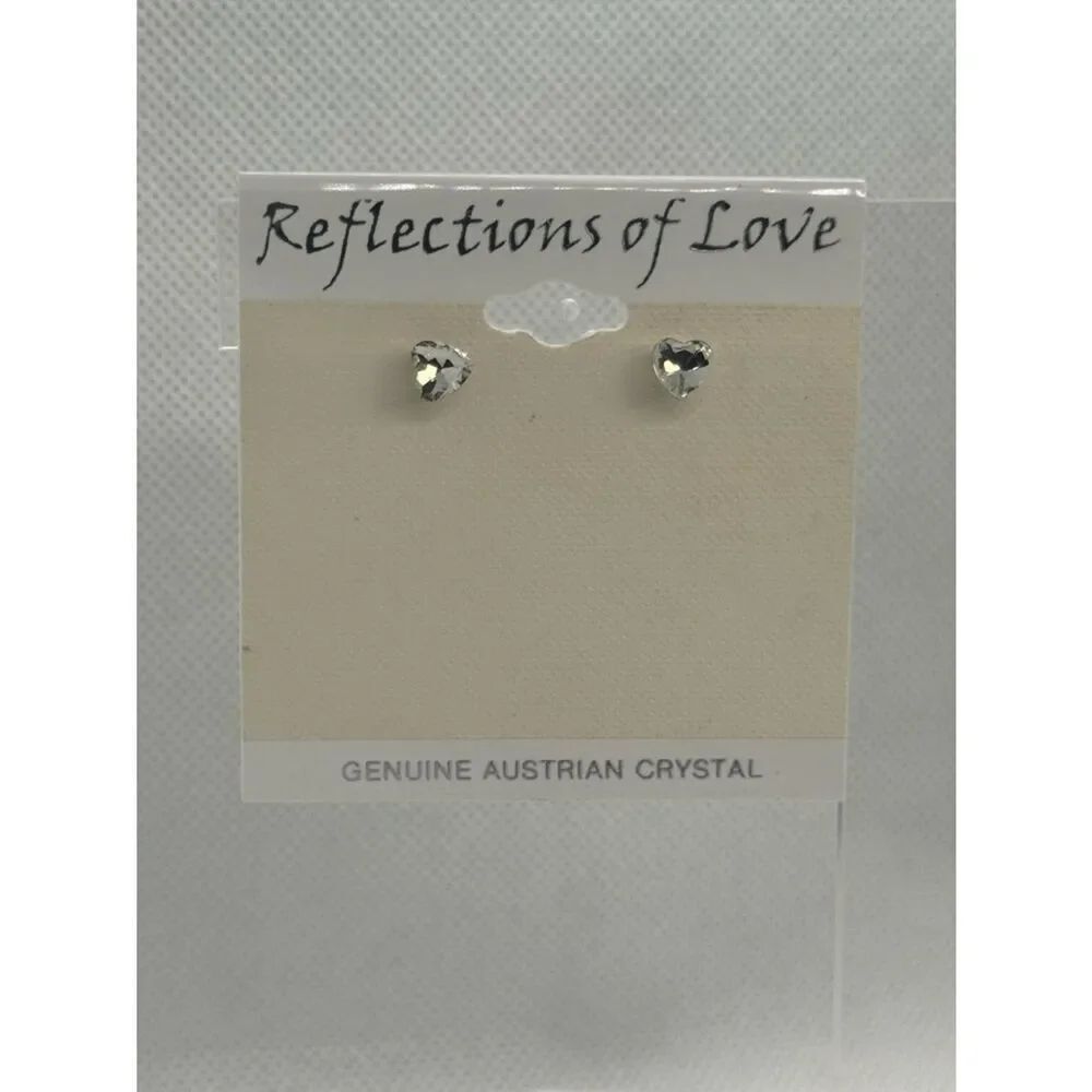 Silver Heart Crystal Stud Earrings